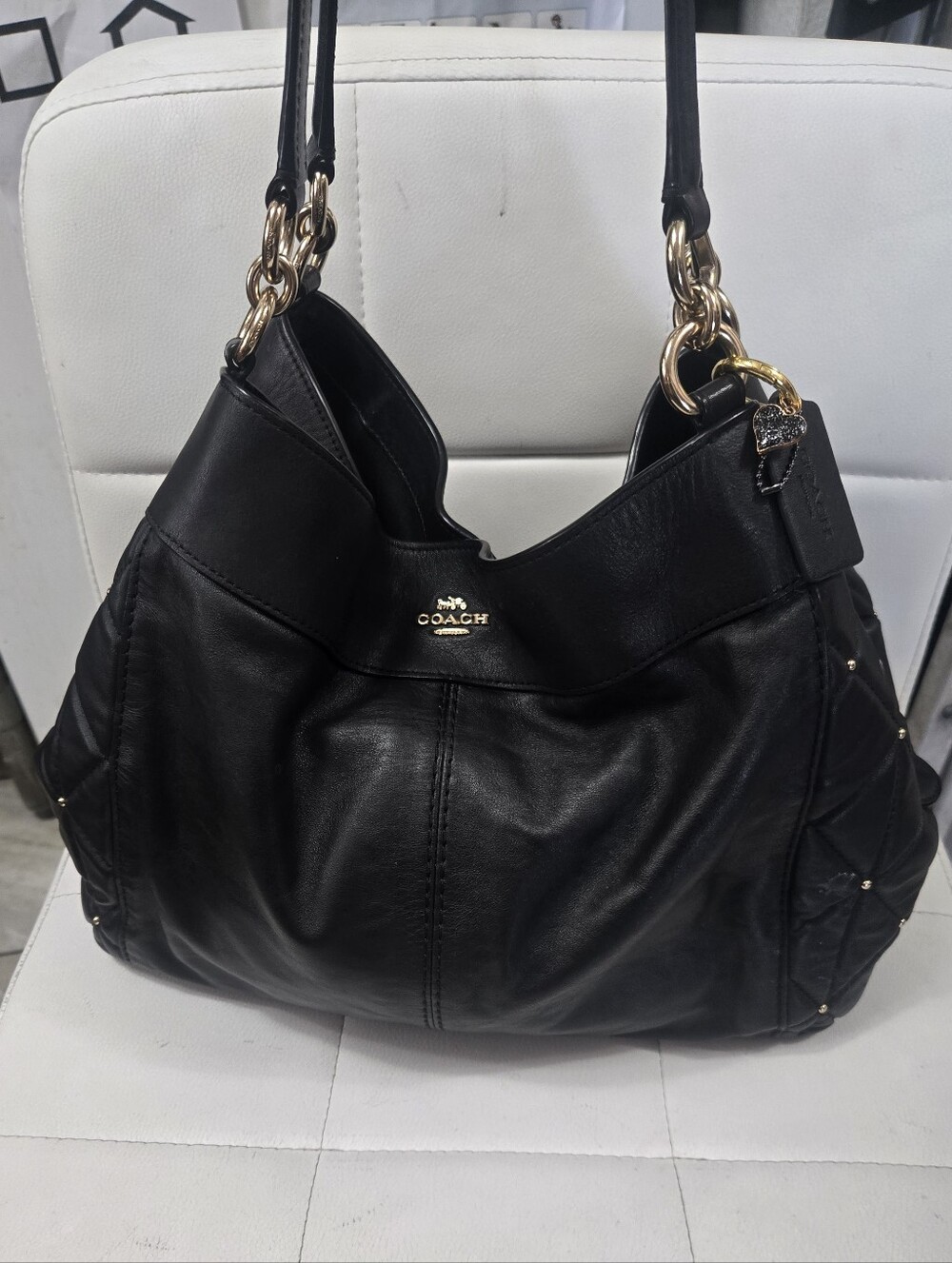 Coach Lexy Shoulder Bag in Black Quilted Smooth Leather